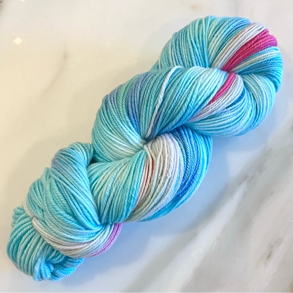 Handspun Hand Dyed 100% Merino Wool DK Weight Yarn in Cotton Sky